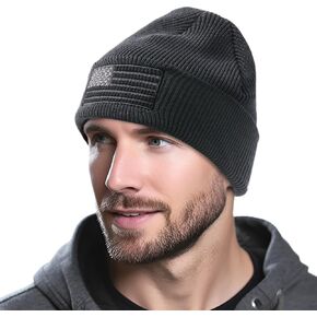 OUTDOOR SHAPING American Flag Embroidered Knit Cuffed Beanie for Men Women Tactical Winter Warm Hat