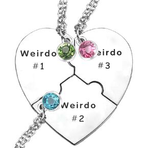 Heart Bff Necklace for 3,Best Friend Necklaces Set of 4,Weirdo 1 Weirdo 2 Weirdo 3 Weirdo 4 Necklace, Stainless Steel Sister Friendship Jewelry