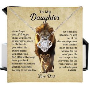 To My Daughter Necklace From Dad, Lion Dad And Daughter Love Knot Necklace For Daughter, Daughter Gift From Dad, Daddy Gifts For Daughter, Necklace For Daughter, Christmas Birthday Gifts For Daughter