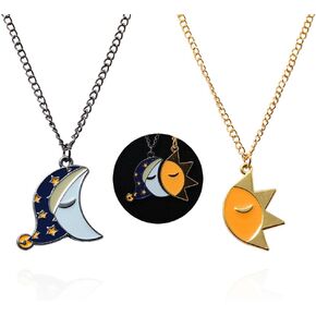 SONGCHANGJEWELRY FNAF Halloween Friendship Necklaces - Freddy's Sun and Moon Couple Costume Pendant - Cosplay Cartoon Horror for Man Woman