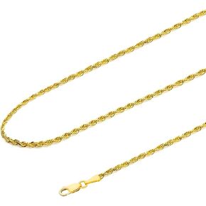 14k Real Solid Gold Rope Chain Necklace for Women or Men, Lobster Claw Clasp