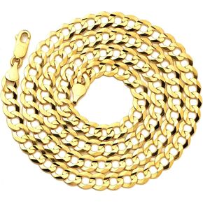 14K Yellow Gold 7mm Plain Solid Curb Cuban Necklace W/Lobster Lock (18" to 30")