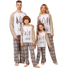 VNVNE Family Matching Christmas Pajamas Sets,Holiday Casual Xmas PJs Set Classic Long Sleeved with Long Pants Sleepwear