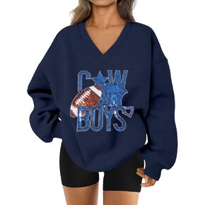 ASTANFY Game Day Sweatshirt Women Sequin Football Sweatshirts Vintage Sunday Funday Graphic Sweater Gameday Long Sleeve Shirt