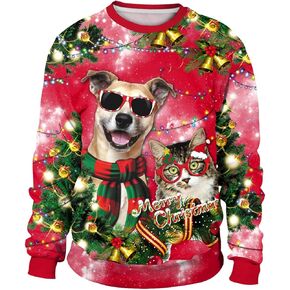 GTETKDE Unisex Ugly Christmas Sweater 3D Printed Funny Graphic Long Sleeve T-Shirt Crewneck Sweatshirts