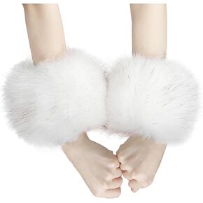 Degpum 1 Pair Womens Faux Fur Wrist Cuffs Winter Fox Furry wristbands Arm Warmer Accessories Halloween Christmas Party Cosplay Costumes Decorations