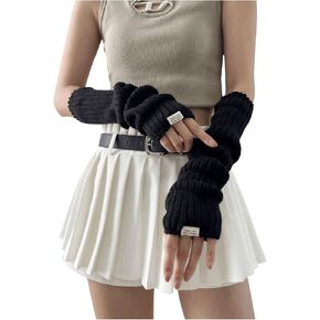 Verdusa Women's Knitted Arm Warmers Gothic Y2K Long Fingerless Gloves
