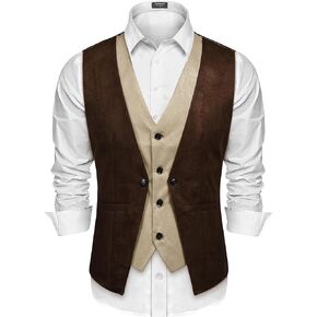 COOFANDY Men's Suede Leather Vest Layered Style Dress Vest Waistcoat