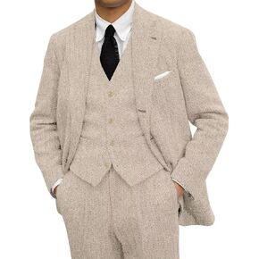 3 Pieces Vintage Tweed Suit for Men Slim Fit Mens Wedding Suit Groomsmen Tuxedos Prom Party Suit Jacket Vest Pants
