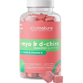 Kind Nature Myo-Inositol & D-Chiro Inositol Gummies with Vitamin D & Folate - Ideal 40:1 Ratio - 30 Day Supply