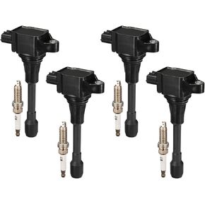 Set of 4 UF549 Ignition Coil Pack and 9029 Spark Plugs 4 Pack Compatible with 2007-2019 Nissan Sentra Versa Altima Cube Rogue NV200 Infiniti FX50 M56 QX60 1.6L 1.8L 2.0L 2.5L L4 C1696 5C1753