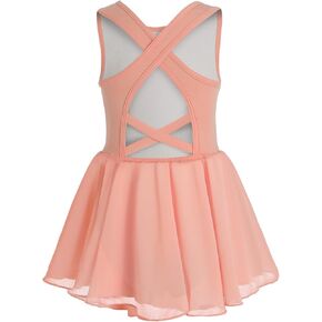Phineein Girls Gymnastics Leotards Crisscross Back with Skirt- Sleeveless Ballet Dance Fancy Crossover Dress