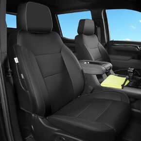 Custom Fit Silverado & GMC Sierra Seat Covers with Faux Leather for 2019 2020 2021 2022 2023 2024 Chevy Silverado & GMC Sierra 1500 & 2020-2024 2500HD 3500HD (Black with Black, Full Set (SG-A))