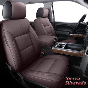 Coverado Chevy Silverado Seat Covers, Faux Leather Seat Covers Fit for Chevy Silverado GMC Sierra 2007-2024 1500, 2015-2024 2500HD 3500HD Crew Double Extended Cab (Front, Black)