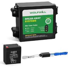 Trailer Breakaway Kit, Trailer Brakes Breakaway System Box with 12V 5AH Built in Battery, Test Switch, LED Indicator ＆ Brake Controller Cord Cable for Trailer Caravan Truck