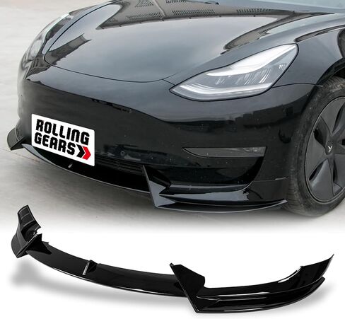 سبويلر الشفاه الأمامي متوافق مع 2017-2023 Tesla Model 3 الشفة الأمامية (نوع V)، مطلي باللون الأسود اللامع in Kuwait