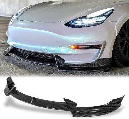 سبويلر الشفاه الأمامي متوافق مع 2017-2023 Tesla Model 3 الشفة الأمامية (نوع V)، مطلي باللون الأسود اللامع in Kuwait
