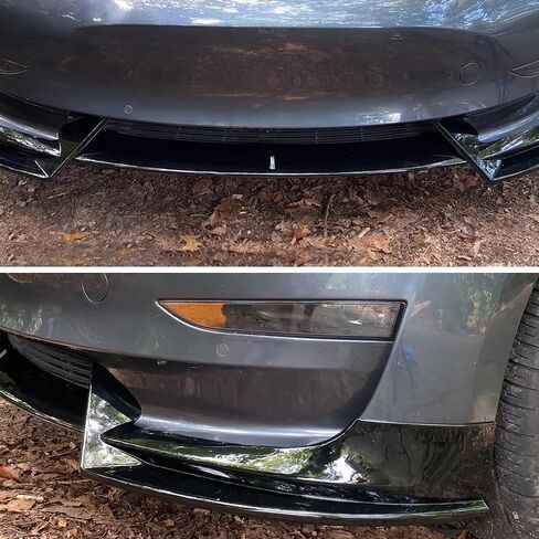 سبويلر الشفاه الأمامي متوافق مع 2017-2023 Tesla Model 3 الشفة الأمامية (نوع V)، مطلي باللون الأسود اللامع in Kuwait