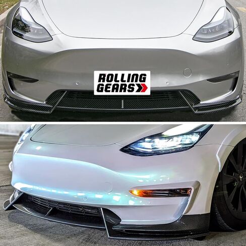 سبويلر الشفاه الأمامي متوافق مع 2017-2023 Tesla Model 3 الشفة الأمامية (نوع V)، مطلي باللون الأسود اللامع in Kuwait