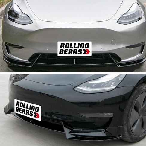 سبويلر الشفاه الأمامي متوافق مع 2017-2023 Tesla Model 3 الشفة الأمامية (نوع V)، مطلي باللون الأسود اللامع in Kuwait