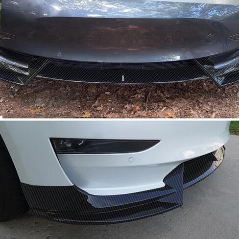 سبويلر الشفاه الأمامي متوافق مع 2017-2023 Tesla Model 3 الشفة الأمامية (نوع V)، مطلي باللون الأسود اللامع in Kuwait