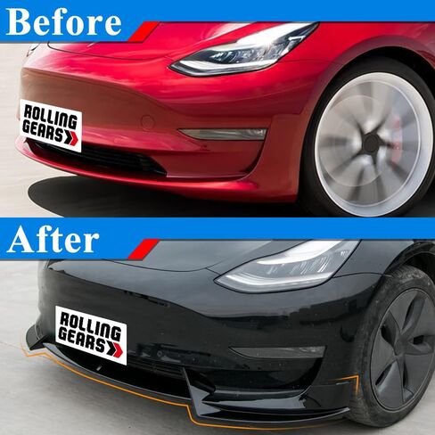 سبويلر الشفاه الأمامي متوافق مع 2017-2023 Tesla Model 3 الشفة الأمامية (نوع V)، مطلي باللون الأسود اللامع in Kuwait
