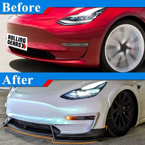 سبويلر الشفاه الأمامي متوافق مع 2017-2023 Tesla Model 3 الشفة الأمامية (نوع V)، مطلي باللون الأسود اللامع in Kuwait