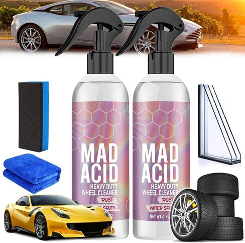 2PCS MAD Acid Glass Cleaner, MAD Acid Heavy-Duty Wheel Cleaner Easily Remove Water Spots Gentle Yet Effective, Metal Cleaner and Water Spot Remover for Glass Vehicle Emblems Wheels in Kuwait