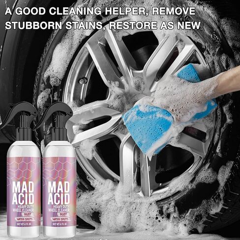 2PCS MAD Acid Glass Cleaner, MAD Acid Heavy-Duty Wheel Cleaner Easily Remove Water Spots Gentle Yet Effective, Metal Cleaner and Water Spot Remover for Glass Vehicle Emblems Wheels in Kuwait