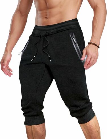 MAGCOMSEN Men's 3/4 Jogger Sweatpants with Zipper Pockets Knee Length Running Training Workout Athletic Capri Shorts in Saudi Arabia