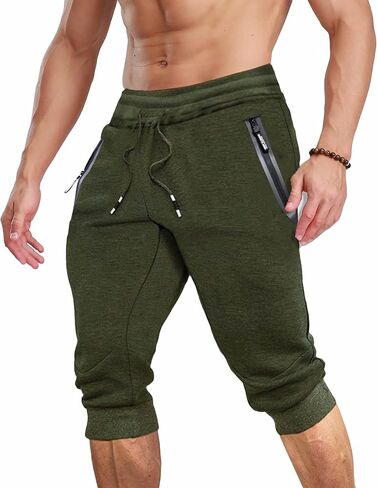 MAGCOMSEN Men's 3/4 Jogger Sweatpants with Zipper Pockets Knee Length Running Training Workout Athletic Capri Shorts in Saudi Arabia