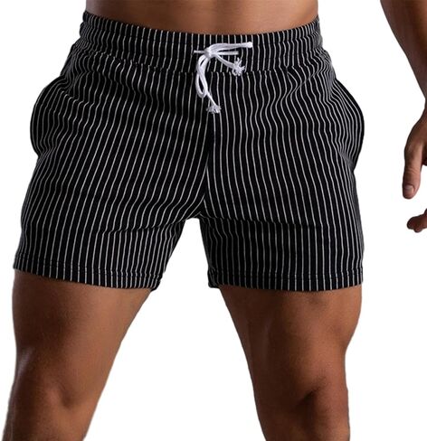 Mens Shorts 5" Inseam Casual Stripes Sweat Cotton Jogger Workout Summer Shorts with Pockets in Kuwait
