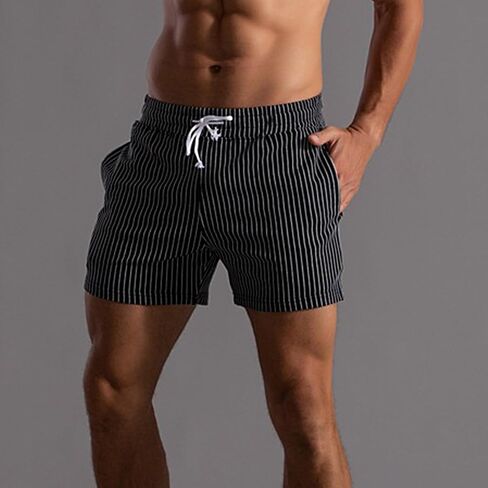 Mens Shorts 5" Inseam Casual Stripes Sweat Cotton Jogger Workout Summer Shorts with Pockets in Kuwait
