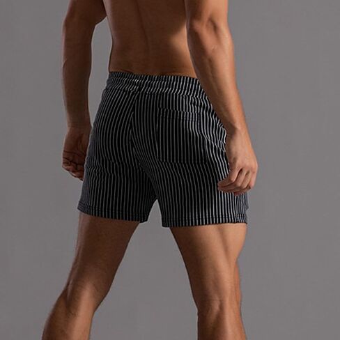 Mens Shorts 5" Inseam Casual Stripes Sweat Cotton Jogger Workout Summer Shorts with Pockets in Kuwait