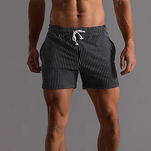 Mens Shorts 5" Inseam Casual Stripes Sweat Cotton Jogger Workout Summer Shorts with Pockets in Kuwait