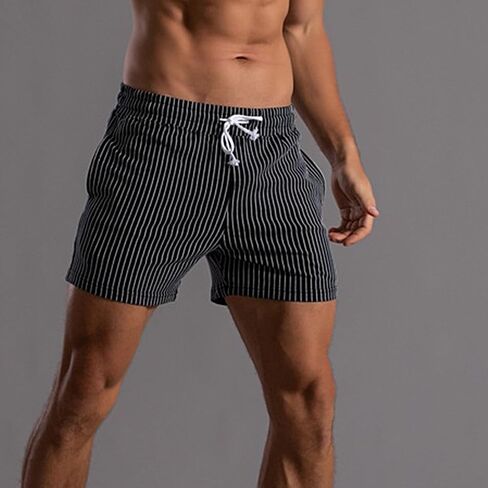Mens Shorts 5" Inseam Casual Stripes Sweat Cotton Jogger Workout Summer Shorts with Pockets in Kuwait