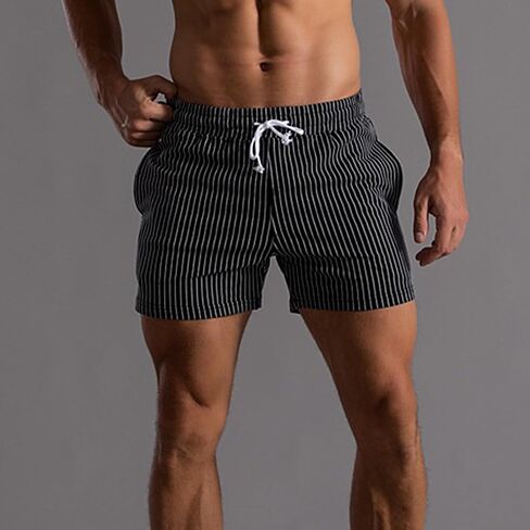 Mens Shorts 5" Inseam Casual Stripes Sweat Cotton Jogger Workout Summer Shorts with Pockets in Kuwait