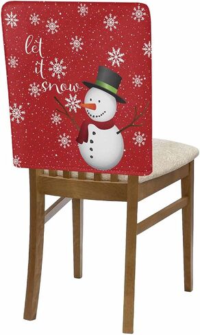 Christmas Chair Back Covers Set of 4 Xmas Winter Xmas Snowman Snowflake Snow Gray Removable Burlap Linen Chair Slipcovers Sets Kitchen Chair Covers for Dining Chairs 20 x 19 Inches in Saudi Arabia