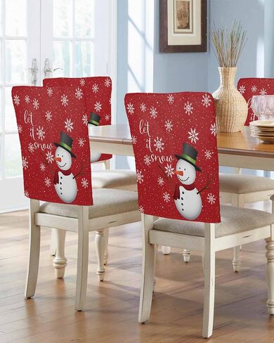 Christmas Chair Back Covers Set of 4 Xmas Winter Xmas Snowman Snowflake Snow Gray Removable Burlap Linen Chair Slipcovers Sets Kitchen Chair Covers for Dining Chairs 20 x 19 Inches in Saudi Arabia