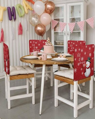 Christmas Chair Back Covers Set of 4 Xmas Winter Xmas Snowman Snowflake Snow Gray Removable Burlap Linen Chair Slipcovers Sets Kitchen Chair Covers for Dining Chairs 20 x 19 Inches in Saudi Arabia