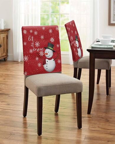 Christmas Chair Back Covers Set of 4 Xmas Winter Xmas Snowman Snowflake Snow Gray Removable Burlap Linen Chair Slipcovers Sets Kitchen Chair Covers for Dining Chairs 20 x 19 Inches in Saudi Arabia