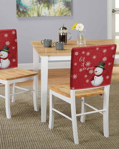 Christmas Chair Back Covers Set of 4 Xmas Winter Xmas Snowman Snowflake Snow Gray Removable Burlap Linen Chair Slipcovers Sets Kitchen Chair Covers for Dining Chairs 20 x 19 Inches in Saudi Arabia
