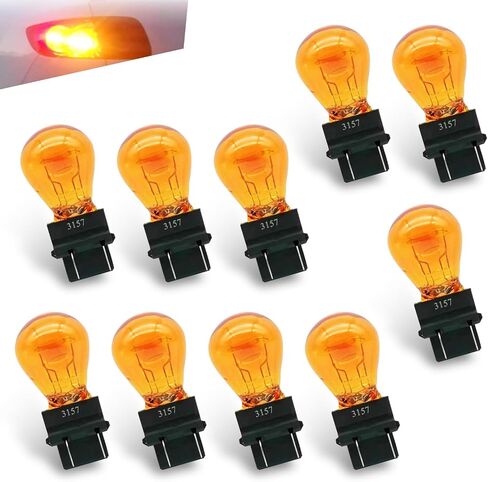 Pack of 10 Car Brake Light Bulb, 3157 Mini Bulb Lighting Replacement Accessory, 12V 21/5W Micro Quartz Glass Double Wire Instrument Light Bulb, Universal for Most Car (Amber) in Saudi Arabia
