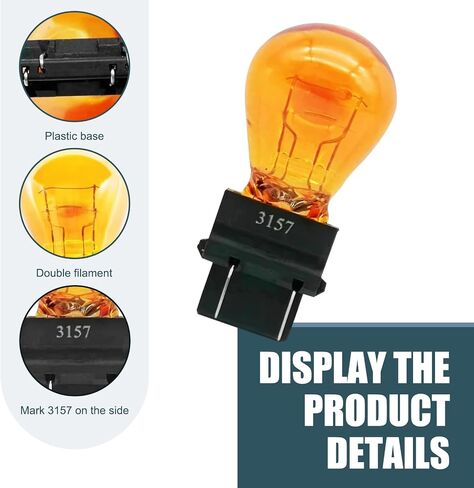 Pack of 10 Car Brake Light Bulb, 3157 Mini Bulb Lighting Replacement Accessory, 12V 21/5W Micro Quartz Glass Double Wire Instrument Light Bulb, Universal for Most Car (Amber) in Saudi Arabia