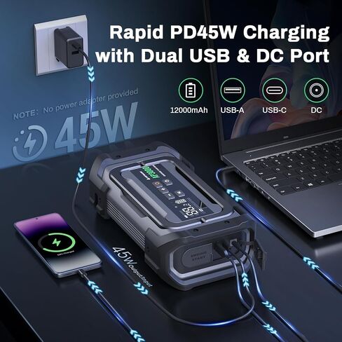 Jump Starter with Air Compressor, 3000A Portable Car Jump Starter with 150PSI Digital Tire Inflator, 12V Car Battery Booster Pack with LED Lighting, LCD Display in Kuwait