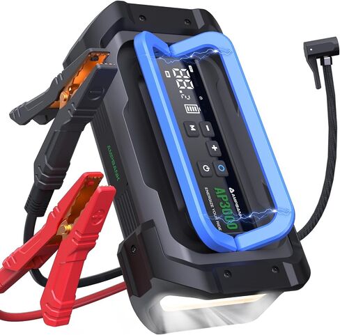 Jump Starter with Air Compressor, 3000A Portable Car Jump Starter with 150PSI Digital Tire Inflator, 12V Car Battery Booster Pack with LED Lighting, LCD Display in Kuwait