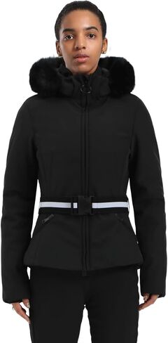 Women's Ski Jacket Snowboard Warm Winter Short Slim Snow Coat Jacket Mountain Windproof Waterproof Insulated Hooded in Saudi Arabia