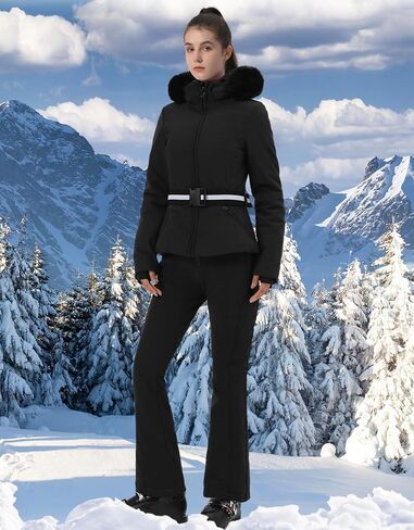 Women's Ski Jacket Snowboard Warm Winter Short Slim Snow Coat Jacket Mountain Windproof Waterproof Insulated Hooded in Saudi Arabia