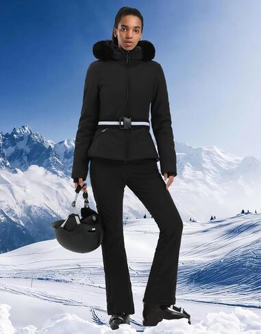 Women's Ski Jacket Snowboard Warm Winter Short Slim Snow Coat Jacket Mountain Windproof Waterproof Insulated Hooded in Saudi Arabia