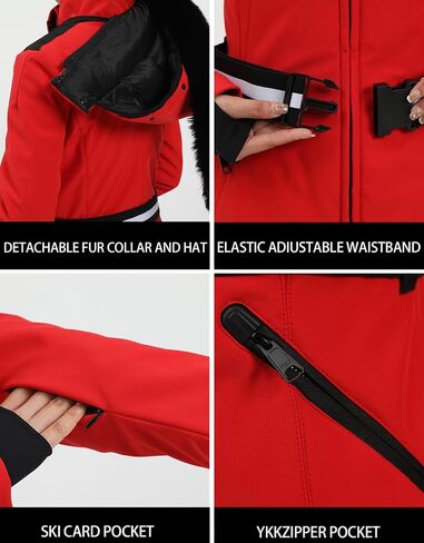 Women's Ski Jacket Snowboard Warm Winter Short Slim Snow Coat Jacket Mountain Windproof Waterproof Insulated Hooded in Saudi Arabia